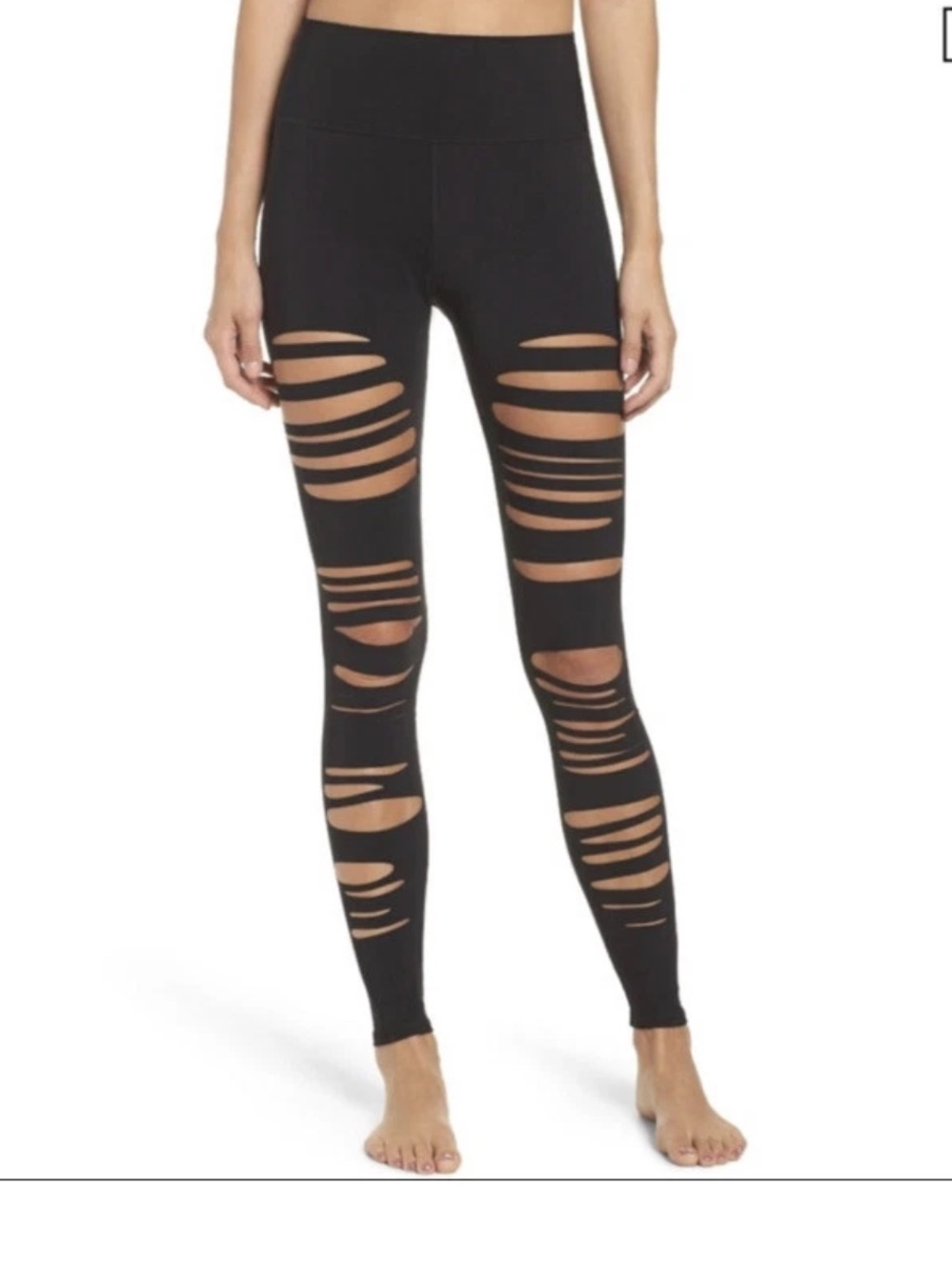 Alo Yoga Warrior Sz M Black High-Waist Slash Ankle Length Leggings Activewear